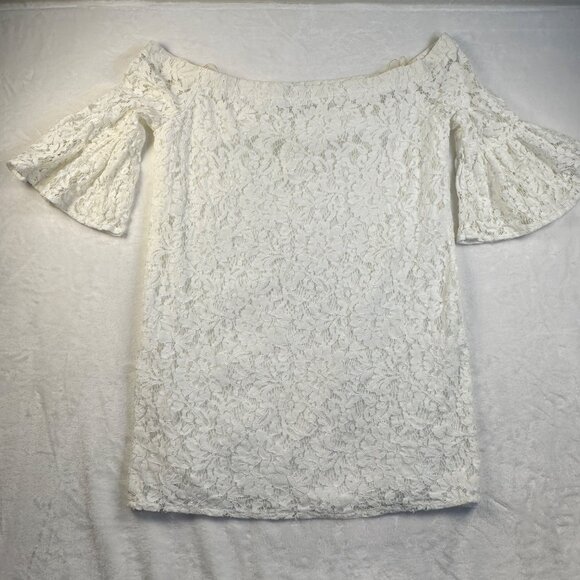 Eye Of The Neddle Womens Off Shoulder Dress Ivory Sz M/L Feminine Whismsical - Picture 15 of 16